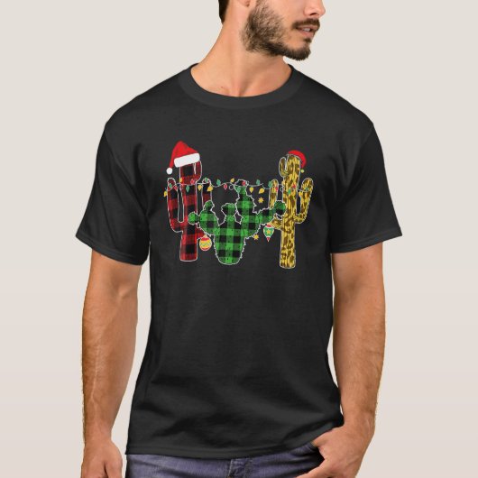 T-shirt Cactus Buffalo Plaid Leopard Christmas Matching (Devant)