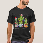 T-shirt Cactus Christmas Xmas Trees Lights Santa Hat Cactu (Devant)