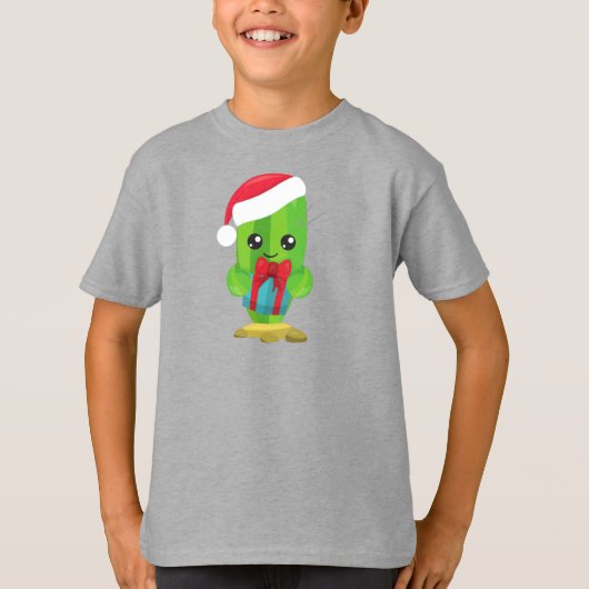 T-shirt Cactus de Noël, Cactus mignons, Chapeau de Père No (Devant)