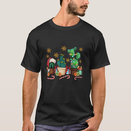 T-shirt Cactus de Noël occidental Léopard de canne Joyeux  (Devant)