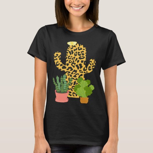 T-shirt Cactus Leopard Print Succulents Plant Trendy (Devant)
