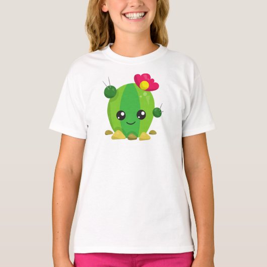 T-shirt Cactus mignons, Cactus Kawaii, Cactus verts, Fleur (Devant)