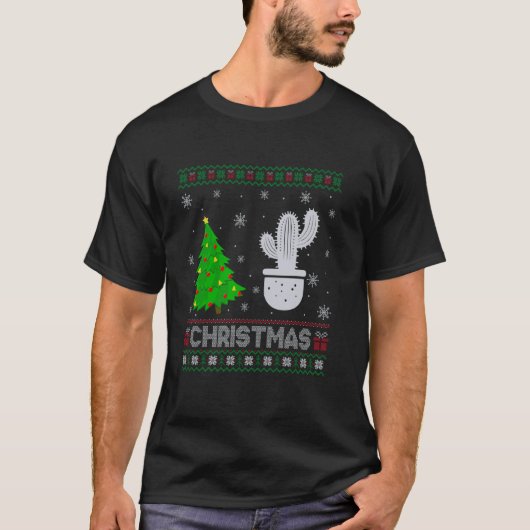 T-shirt Cactus Xmas Tree Lighting laide pull de Noël (Devant)