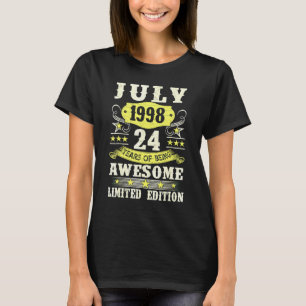 T-shirt Cadeau 24 Ans Vintage Juillet 1998 24e Anniversair