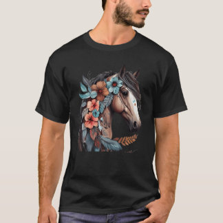 T-shirt cadeau à cheval décoré de fleurs