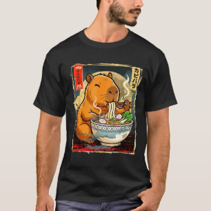 T-shirt Cadeau Anime de Capybara Mignon Mangeant des Nouil