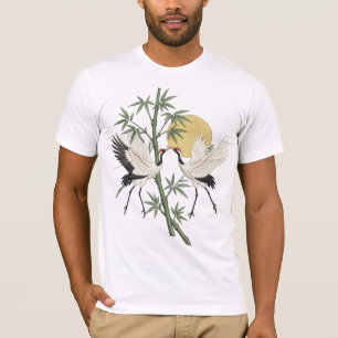 T-shirt Cadeau Broderie de Grue Japonaise Bambou Lever de