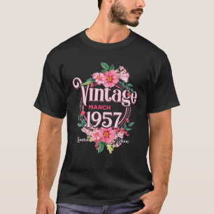T-shirt Cadeau D'Anniversaire Femme Né En Mars 1957 Fleur