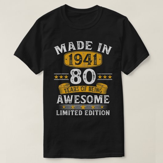 T-shirt Cadeau De 80 Ans Fait En 1941 Édition Limitée 80T (Design devant)