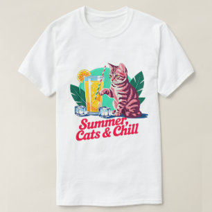 T-shirt Cadeau de chat d'été - Chats rétro et tabby rose d
