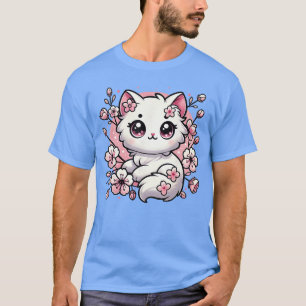 T-shirt Cadeau de chat mignon Kawaii Cerisier Fleur Kitten