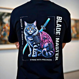 T-shirt Cadeau de chat samouraï cyberpunk épique pour les
