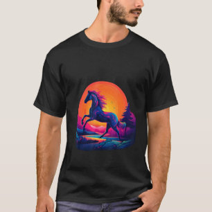 T-shirt Cadeau de cheval de galop rétro de coucher de sole