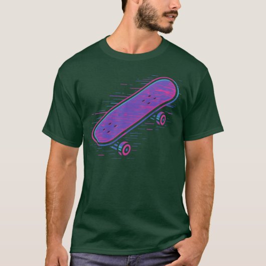 T-shirt Cadeau de conception de skateboard rétro néon (Devant)