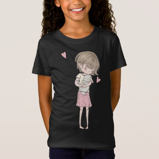 T-Shirt Cadeau de lapin|Petite fille mignonne et lapin lap (Devant)