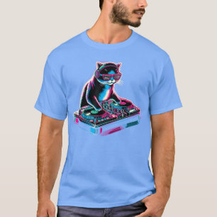 T-shirt Cadeau de musique de fête disco DJ Chat Rétro Drôl