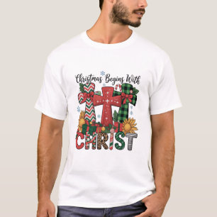 T-shirt Cadeau de Noël Joyeux Xmas Carreaux Religieux Croi