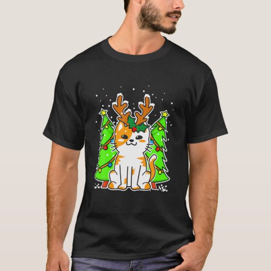 T-shirt Cadeau de Noël Reindeer Antlers Chat Pour Hommes F (Devant)