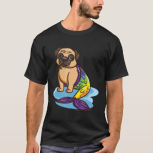 T-shirt Cadeau de sirène de chiot mignon Pug pour filles f