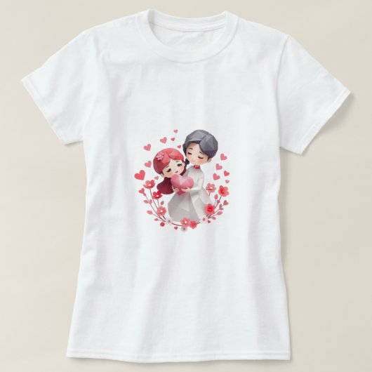 T-shirt cadeau heureuse Sainte-Valentin couple mignon (Design devant)