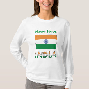 T-shirt Cadeau personnalisé Drapeau de l'Inde Manches Long