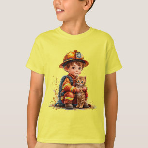 T-shirt 👨‍🚒🐱 Cadeau pour enfants : gentil pompier et sa