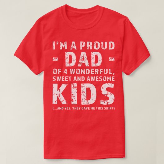 T-shirt Cadeau pour papa avec quatre enfants (Design devant)