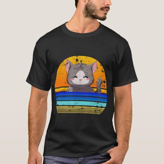 T-shirt Cadeau Rétro Sunset Chat | Chat Pour Valentines (Devant)