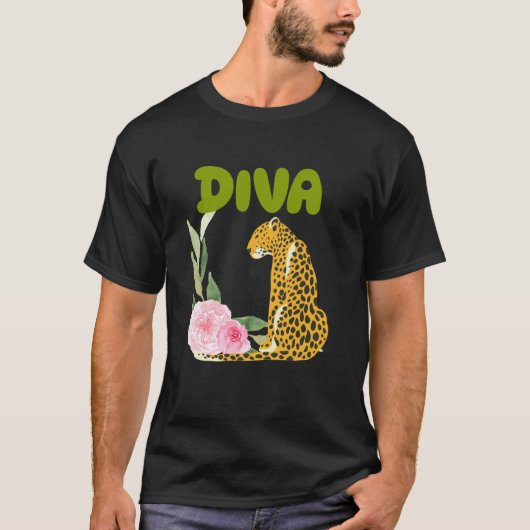 T-shirt Cadeaux d'animaux de chat léopard DIVA, Diva Tees (Devant)