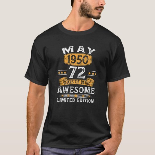 T-shirt Cadeaux De 72 Ans Mai 1950 Édition Limitée 72E Bi (Devant)