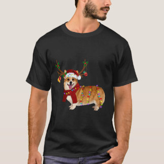 T-shirt Cadeaux de Noël Lumière Renne Santa Corgi
