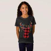 T-Shirt Cadeaux de Noël noirs rouges Buffalo Plaid Deer (Devant entier)