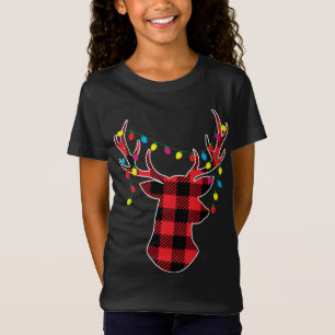 T-Shirt Cadeaux de Noël noirs rouges Buffalo Plaid Deer