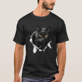 T-shirt Cadeaux De Tissu Torn Chat Noir Pour Amoureux des (Devant)