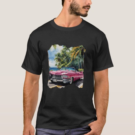T-shirt Cadillac rose Recherche d'aquarelle de véhicule Vi (Devant)