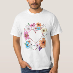 T-shirt Cadre Coeur Floral Fleurs Romantiques Tirées À La