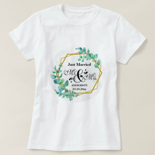 T-shirt Cadre doré géométrique élégant avec feuille d'euca