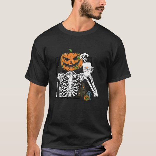 T-shirt Café Boire Citrouille Tête Skeleton Halloween Co (Devant)