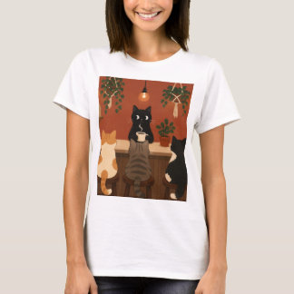 T-shirt Café Botanique Cozy Chat Barista Chaton
