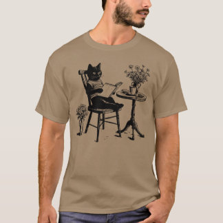 T-shirt Café chat Lecteur Cozy Feline Vintage Amour du liv