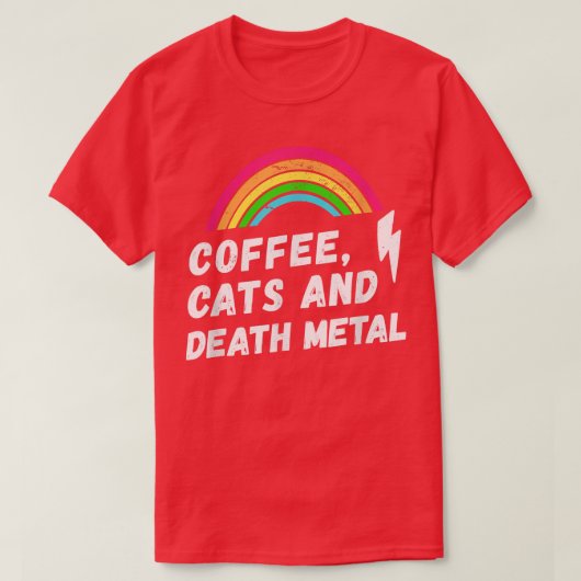 T-shirt Café, chats et death metal, arc-en-ciel  (Design devant)