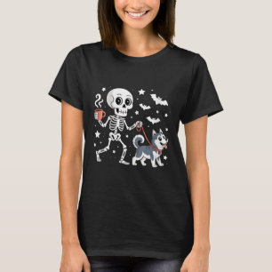 T-shirt Café Chien Husky Sibérien Marche Squelette Femmes