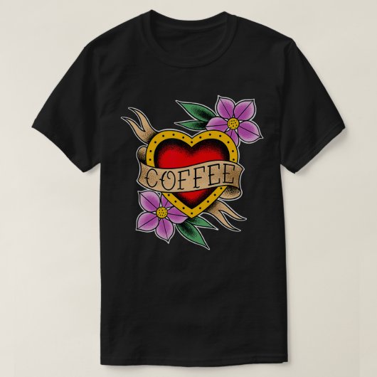 T-shirt Café Coeur Tatouage traditionnel Conception pour C (Design devant)