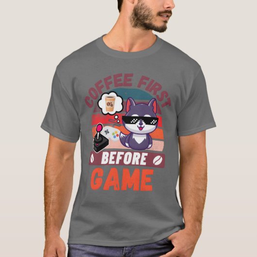 T-shirt Café d'abord avant ami de jeu (Devant)
