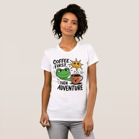 T-shirt Café D'Abord Puis Aventure - Cute Frog Matin (Devant entier)
