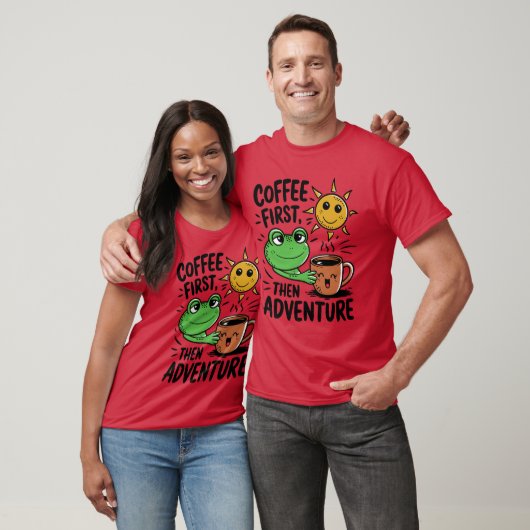 T-shirt Café D'Abord Puis Aventure - Cute Frog Matin (Unisexe)