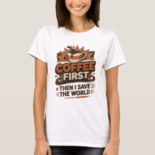 T-shirt CAFÉ D'ABORD PUIS SAUVER LE MONDE Créatif Expressi