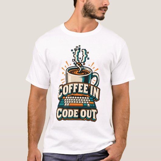 T-shirt Café dans le code, programmeur rétro (Devant)
