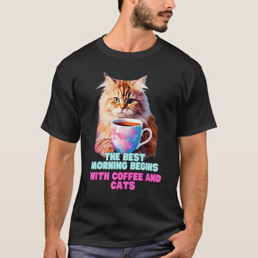 T-shirt Café de chat Meilleur matin (Devant)
