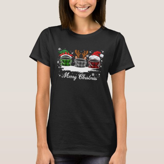 T-shirt Café de Noël Latte Cups Santa Hat Reindeer Buf (Devant)